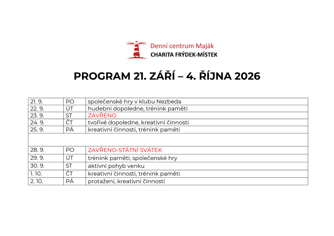PROGRAM 21. ZÁŘÍ - 4. ŘÍJNA 2026